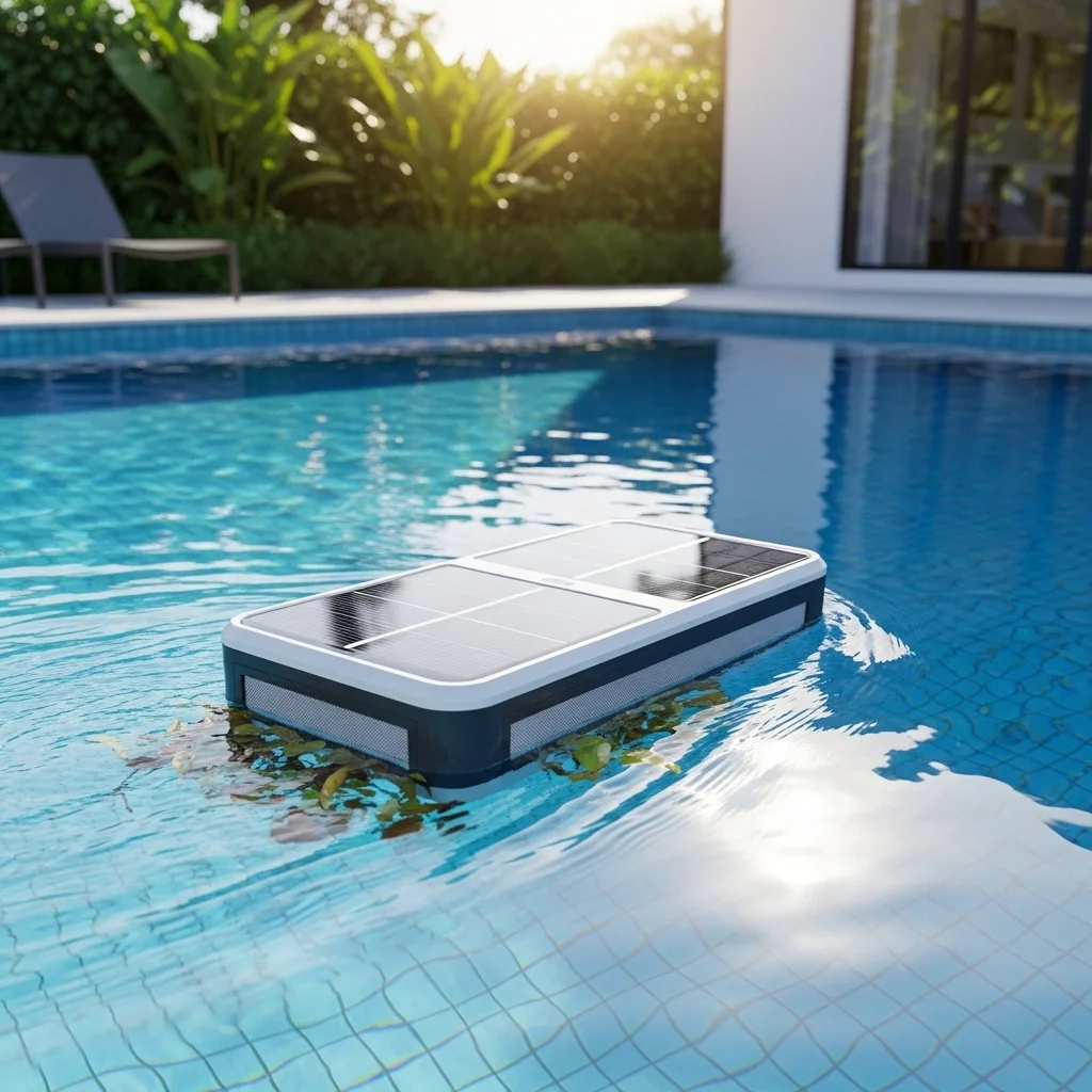 Professional pool vacuuming service cleaning clear blue swimming pool