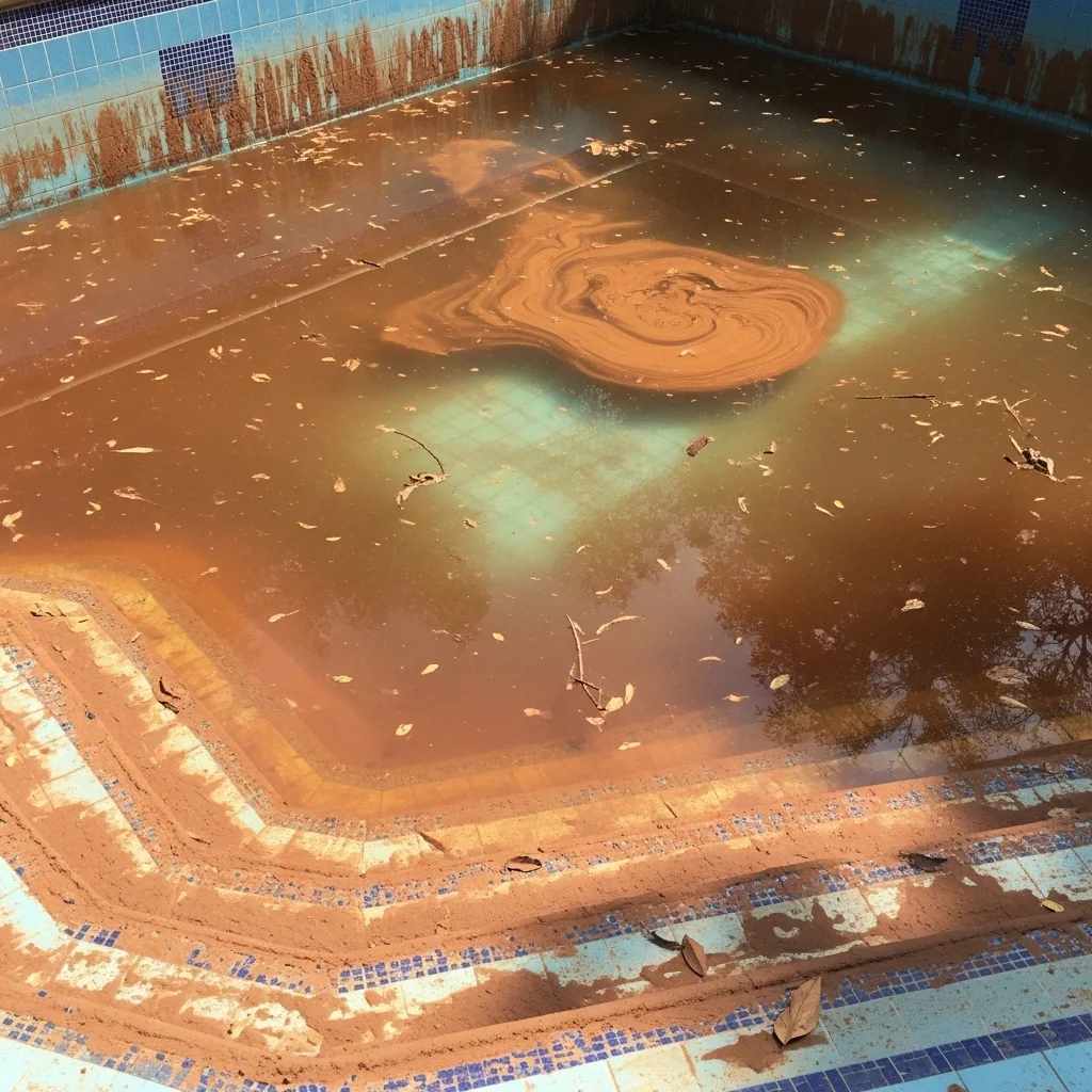 muddy swimming pool in Houston with clay sediment