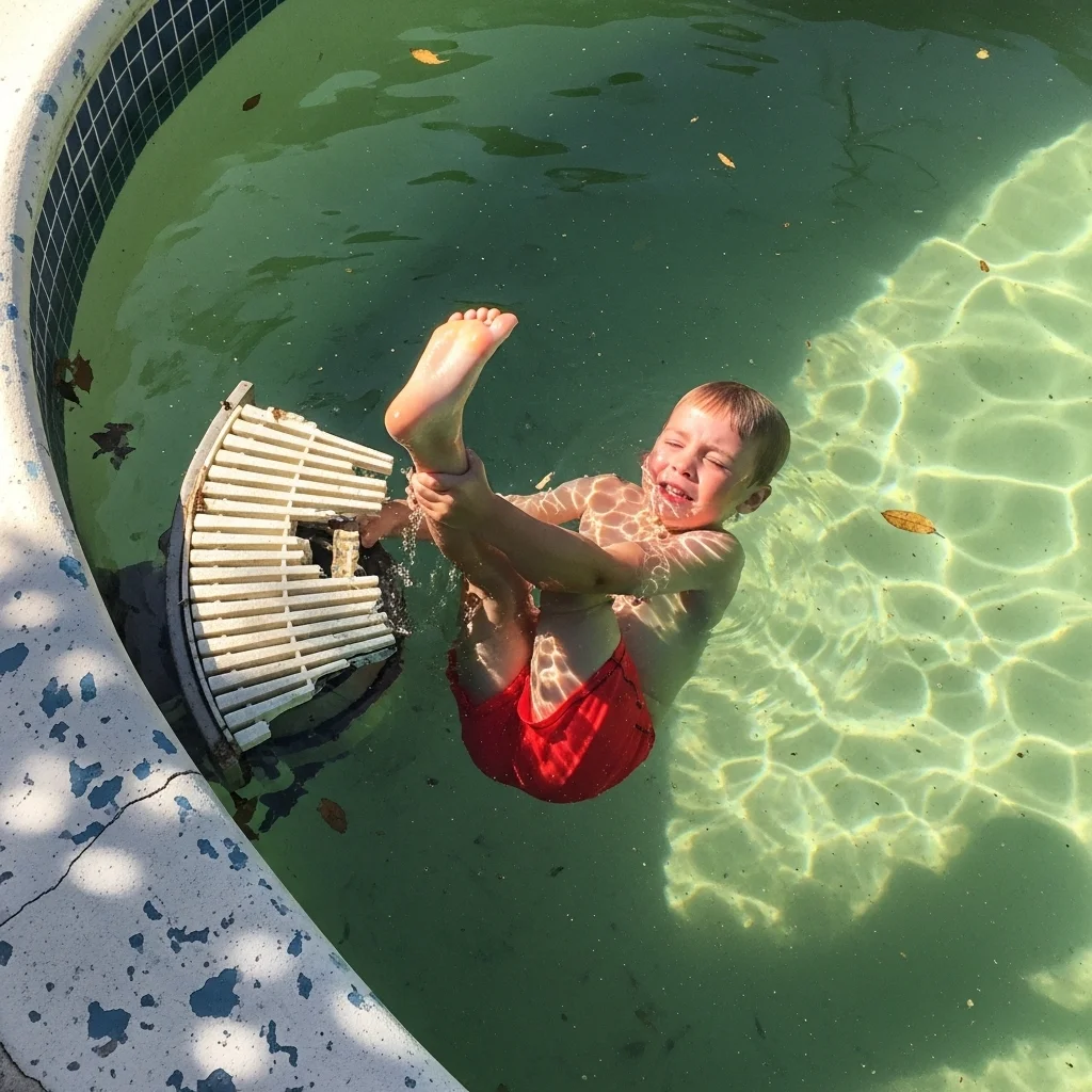 unsafe pool drain in Houston showing entrapment risk