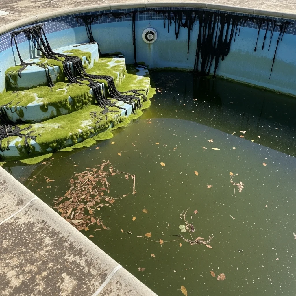 mold and mildew stains on Houston pool deck needing pressure washing