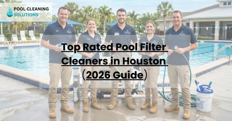 featured image of blog with text "Top Rated Pool Filter Cleaners in Houston (2026 Guide)" and company logo