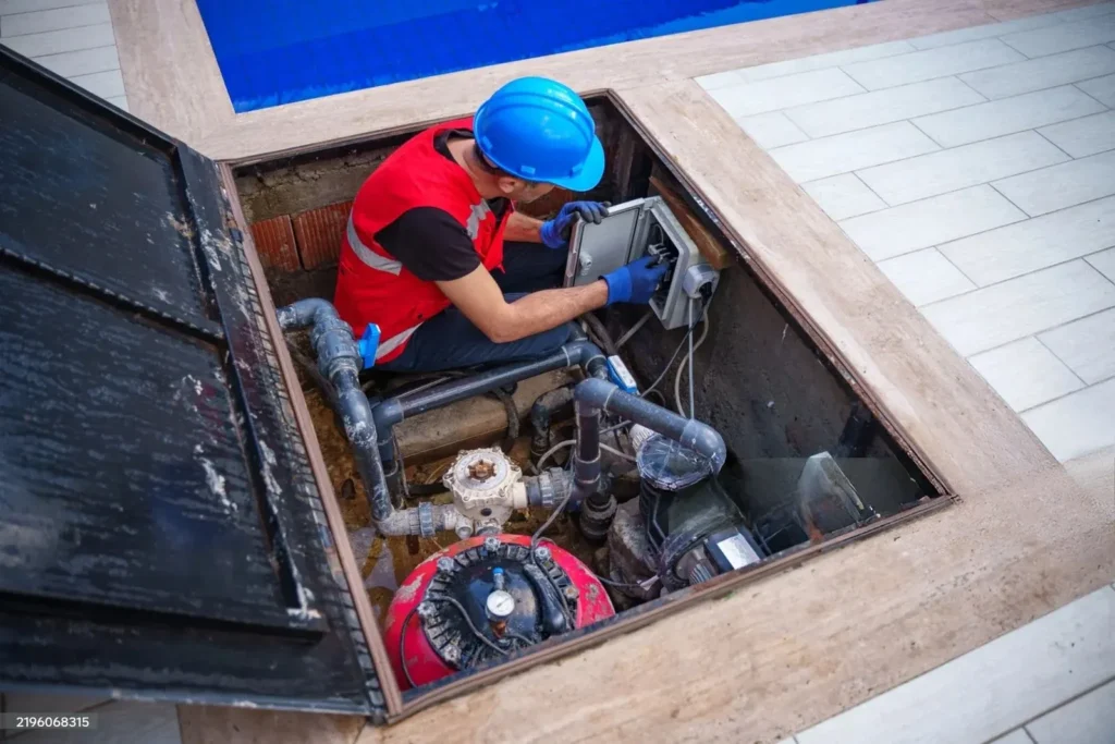 a pool technician cleaning pool filter
